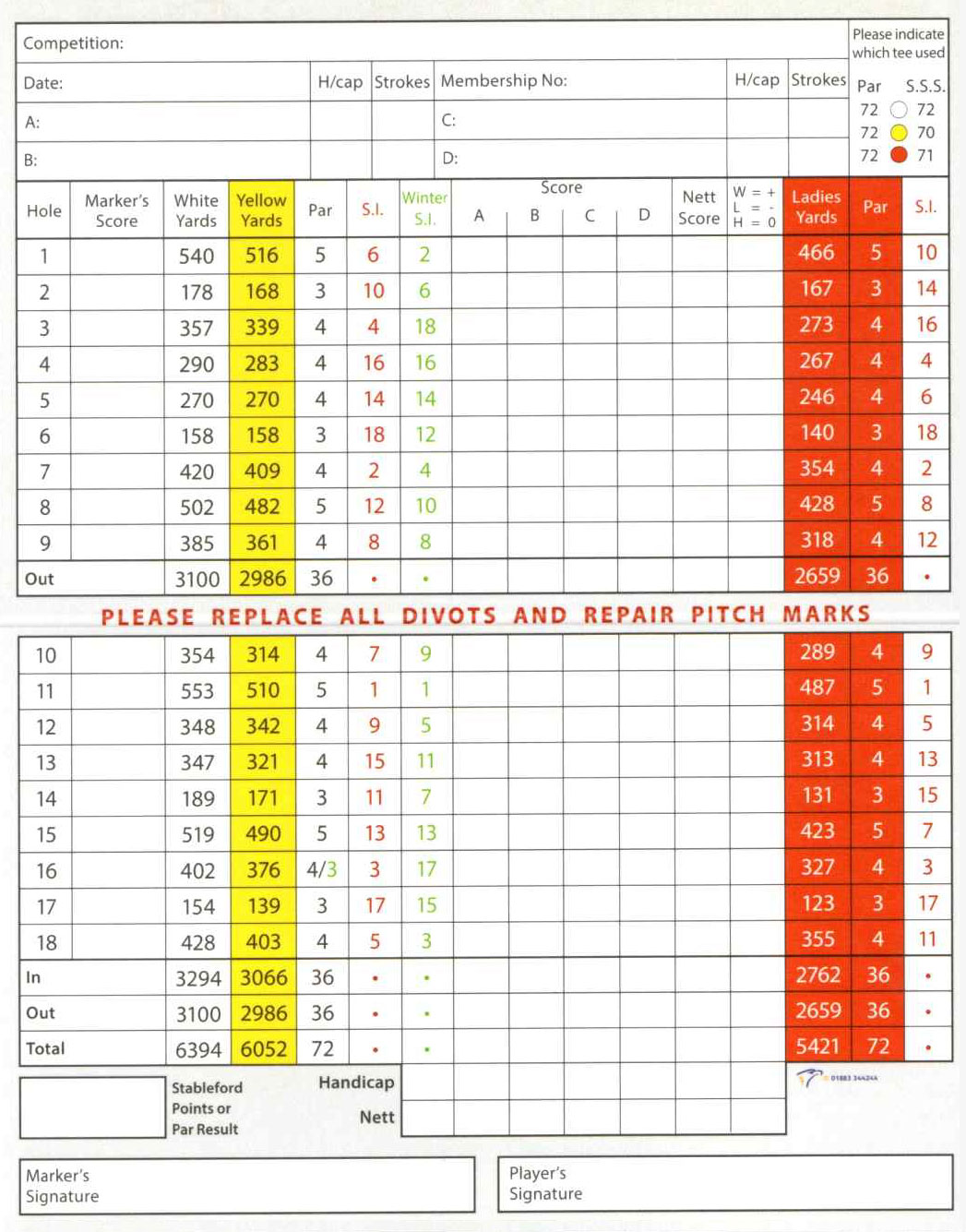 Scorecard Northop Golf Club